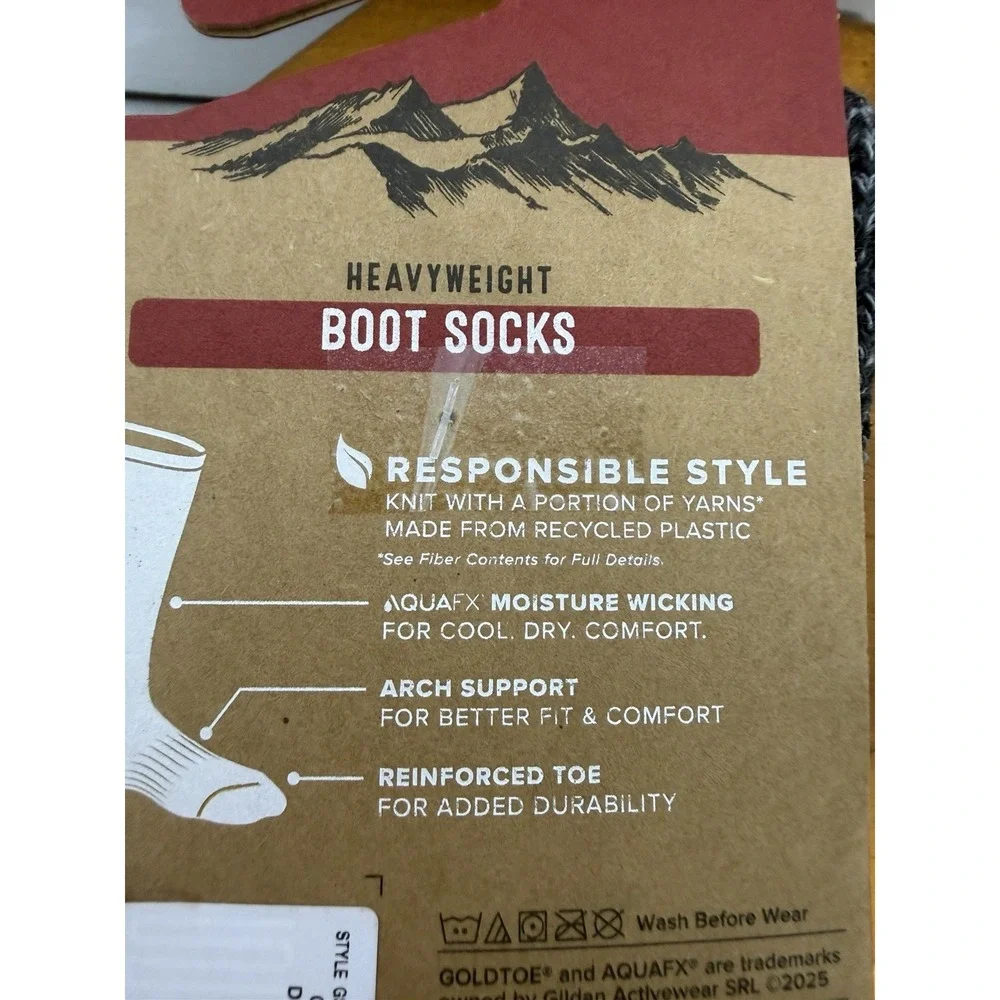 Gold Toe Signature Heavyweight Boot Socks 2 Pair Size 6-12.5 Cushioned Crew